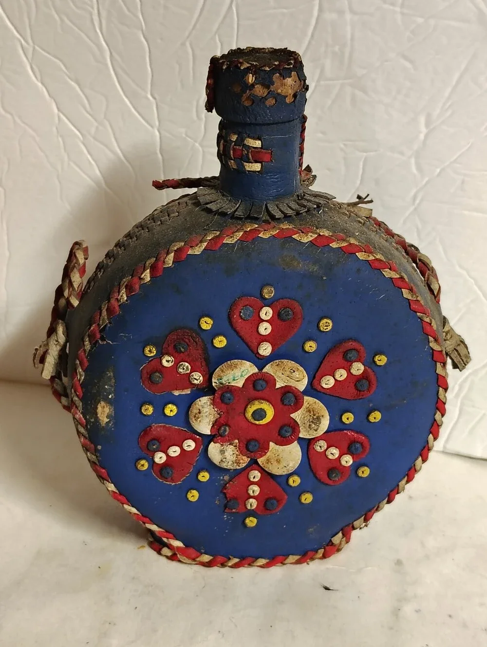 Decorative Canteen Leather Beadwork Glass Vintage Cork 8